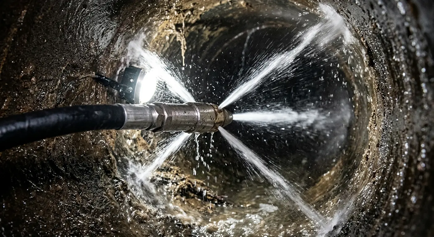 High-pressure hydro jetting nozzle cleaning sewer pipe for Storm Drain Cleaning in Streator